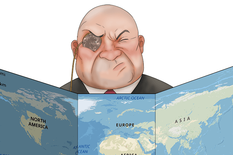 He couldn't see the map of the world because his monocle was dirty (monde).