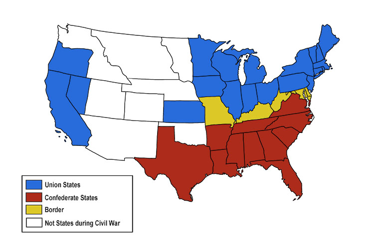 Civil War Map Confederate States And Union States