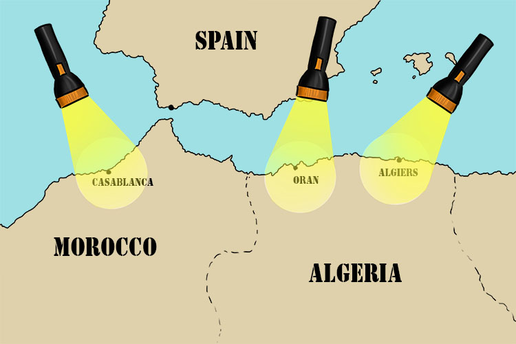 The torches (operation Torch) shone on the map where the Allies would invade North Africa.