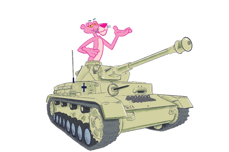 The pink panther (panzer) was driving the tank.