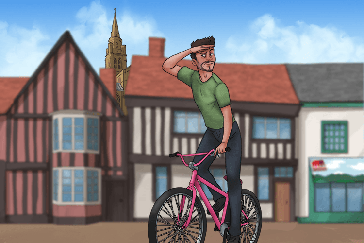 Riding around on my bicycle, I was searching for the church (zur-shing-chur).