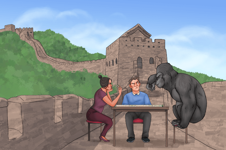 On the great wall of China, I played Mahjong against a gorilla (jong-gor).