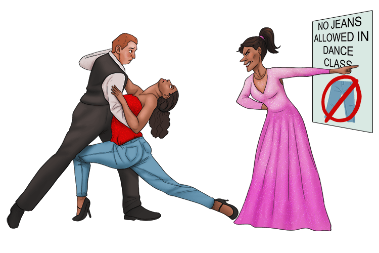 In this dance class there's a ban on jeans (ban-jee). 