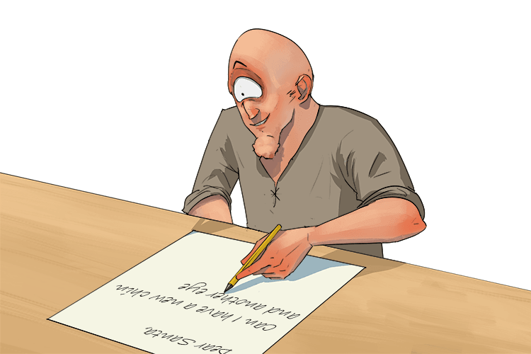 "Dear Santa, can I have a new chin and another eye (chin eye)."