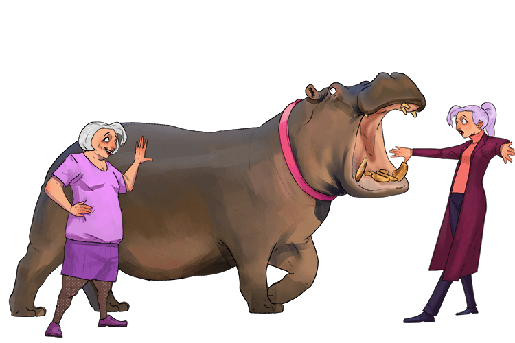 The hippopotamus was her ma's (her-me) pet