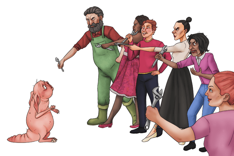 All the humans stood holding wrenches (ren).