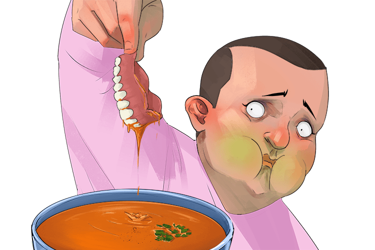 The object in my soup turned out to be a set of false teeth (oo-tee)