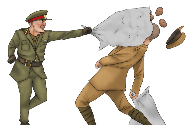 The pillow the general had was full of potatoes (jen-toh). I think he will win the pillow fight.