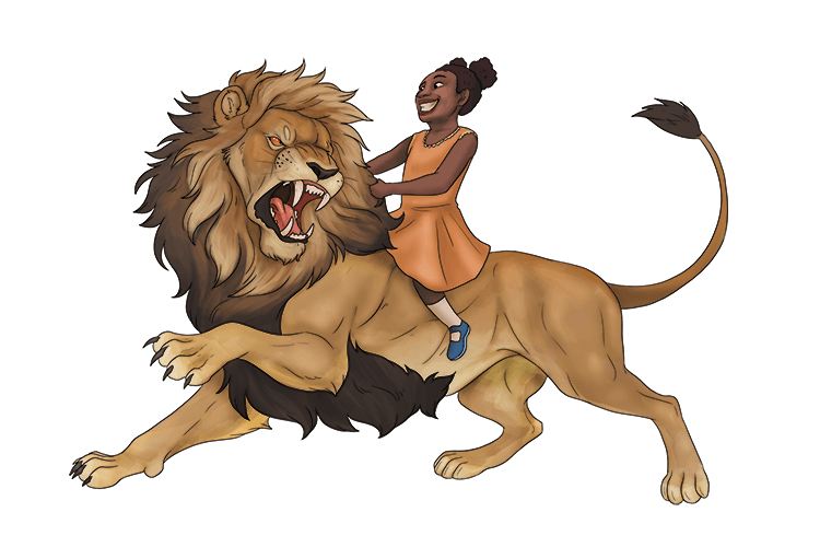 She sat (Saturday) down on Leo (lee-oh) the lion.