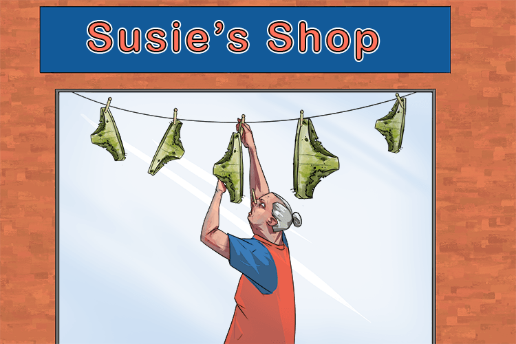 In her shop window, She hung the decaying underpants (shung-dee-uhn)