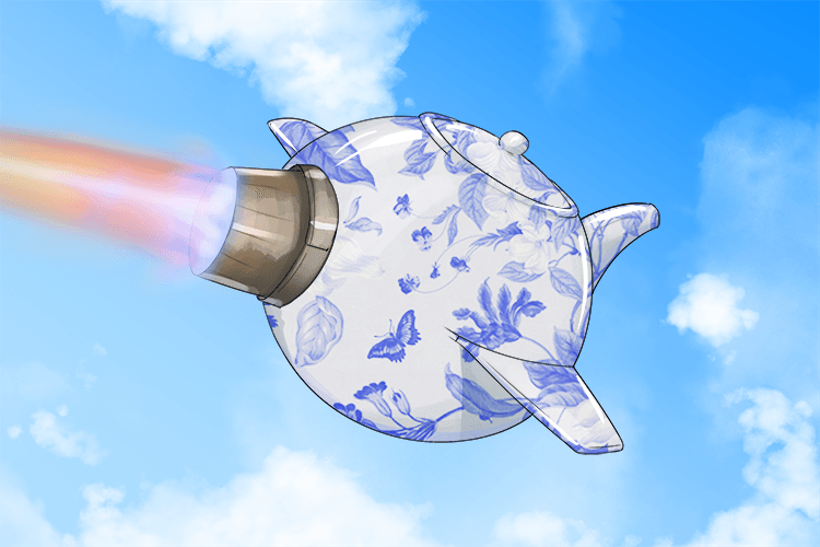 In the sky was a flying tea pot with an engine (tee-en)