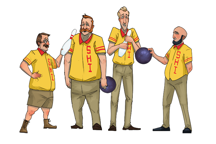 My ten pin bowling team all had matching shirts (shur)