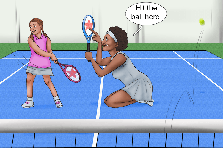 On the tennis court, she swung the racket around, but chose (wung-choh) not to hit the ball.