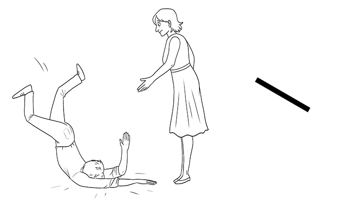 He tried to shake her hand, but tripped over.