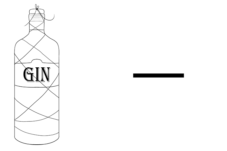 The gin bottle was tied up with string.