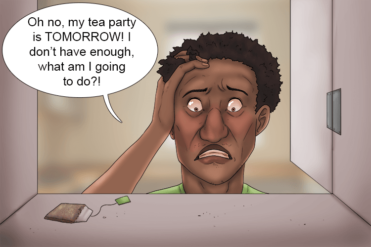 Tomorrow everyone's coming over for tea, but I don't have enough (ming-tee-en) food.