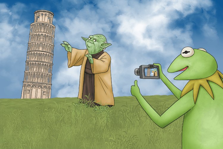 They were tourists, Yoda and Kermit (yoh-ker) both went on holiday together.