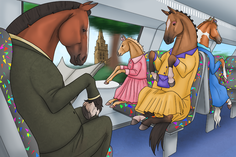The train's passengers were all horses dressed in their Sunday best for church (hoar-chur).