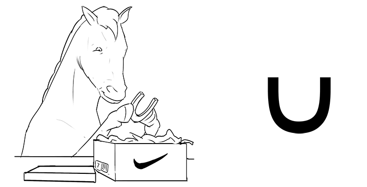 The horse smiled as he opened his new shoes