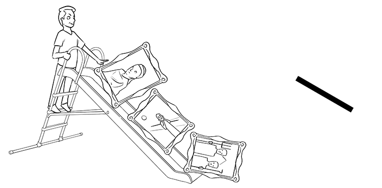 Imagine someone throwing famous artwork down a slide