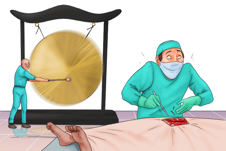 Work ends when the gong (gong) sounds.