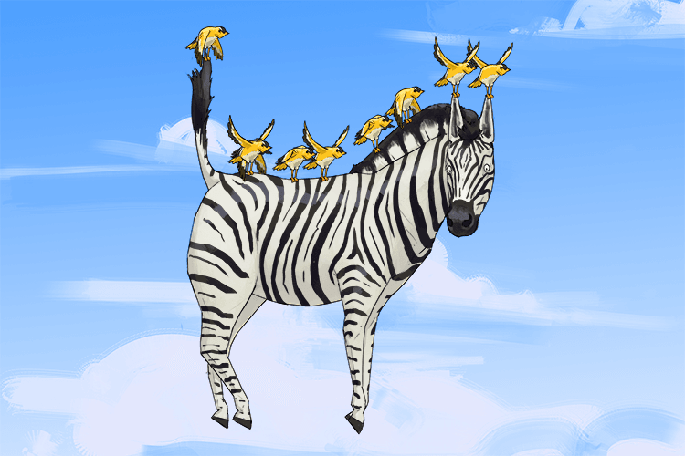 The zebra was being carried by the birds