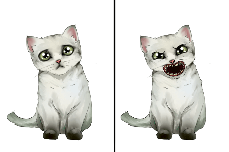 She is a cute (acute) cat but watch out, she has very sharp teeth (a sharp angle)