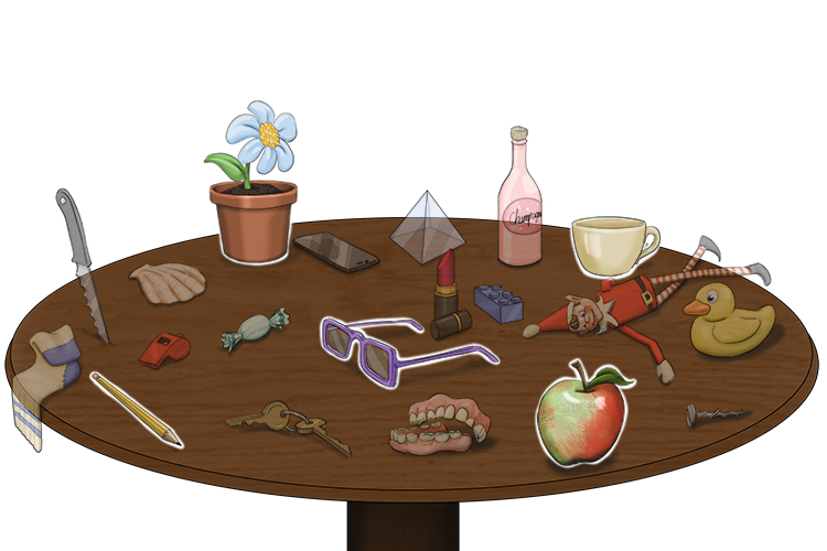 Say the first five objects you noticed on the table were as follows:
