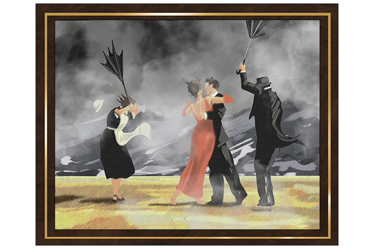 But to jazz it up a little, imaging that they are dancing while there is a wild storm going on in the sea behind them.
