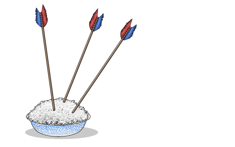 The Spanish word for rice, arroz, one visualises "arrows landing in a bowl of rice".