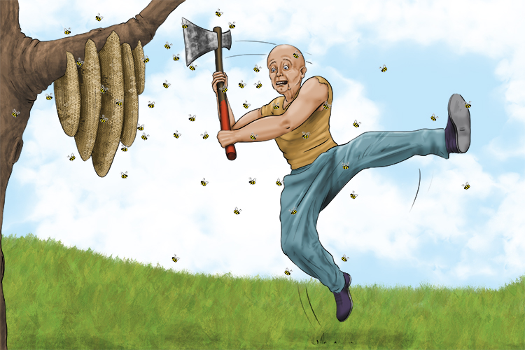 Imagine a person taking on a bunch of bees with an axe.