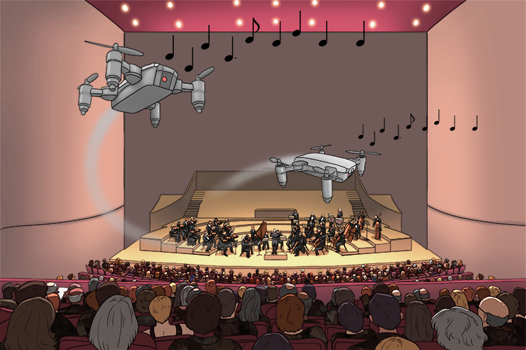 The drones (drone) emit a harmonic effect continuously throughout the piece of music.