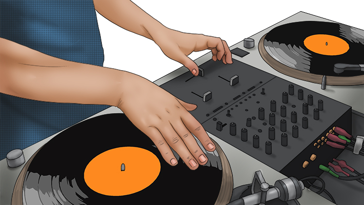 DJ scratching is a technique used to manipulate and create sounds using vinyl records and turntables. It involves moving the vinyl record back and forth against the turntables stylus (needle) to produce a range of rhythmic and percussive sounds.