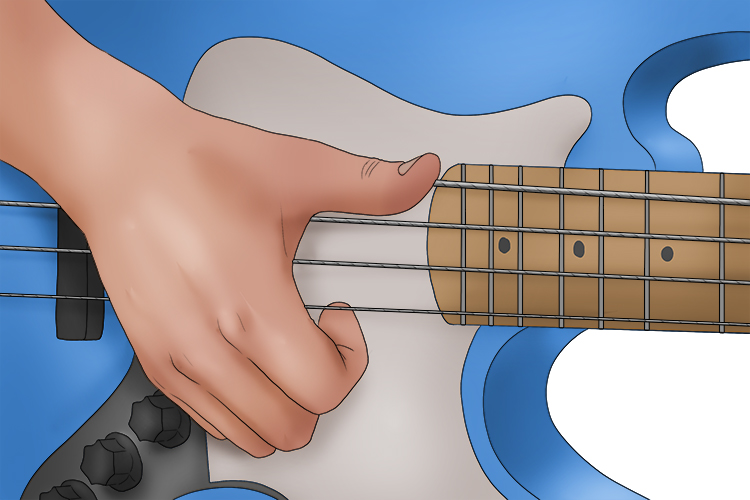 Hand position for the slap bass technique.
