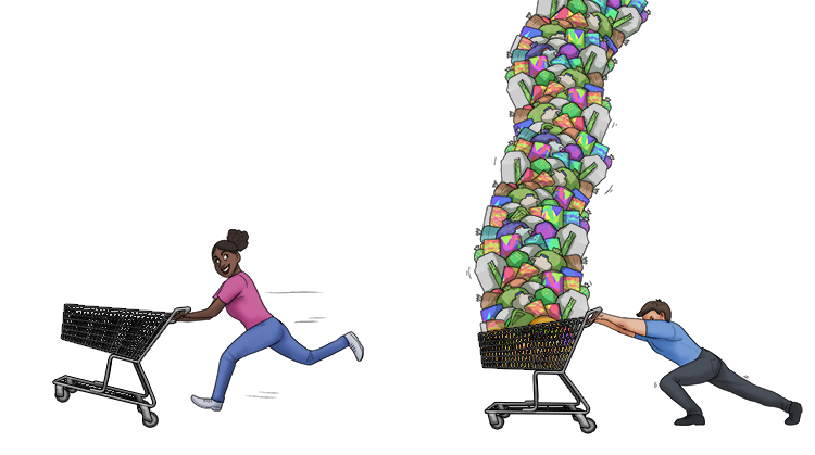 An example of the effects of inertial mass is the fact that it would take much more force to push a shopping trolley full of food and accelerate up to a certain speed than it would to push an empty trolley to the same speed.