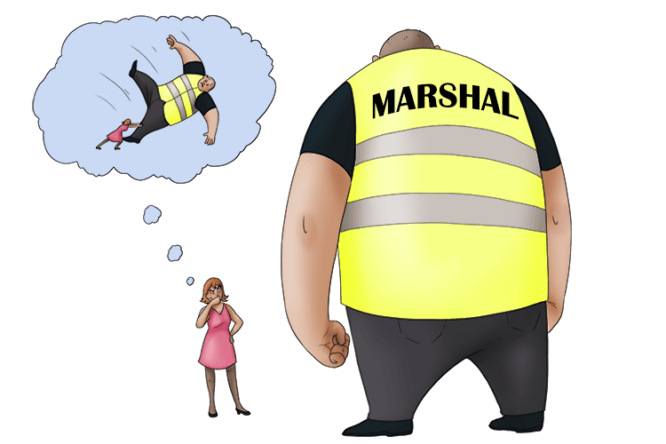In her way was the marshal, who was massive (inertial mass). How hard could it be to push him over?