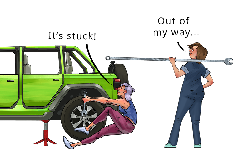 The mechanic had all the advantages (mechanical advantage) because she had the use of tools in transmitting force (use of tools in transmitting force)