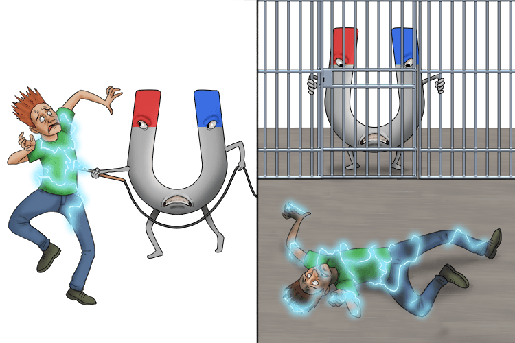 The magnet was not allowed contact with anyone and was forced (magnetic force) into isolation after zapping me with an electrode. I was static (electrostatic force) and then fell to the ground due to gravity (gravitational force).
