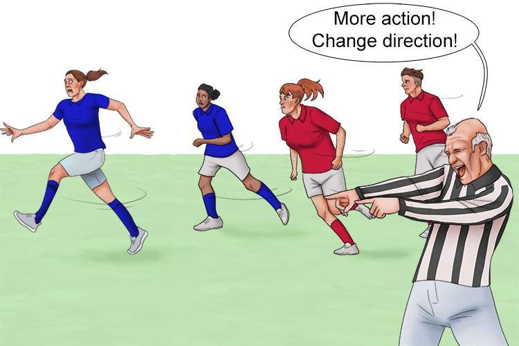 The referee wanted more action (refraction) from the players, so they all quickly changed direction.