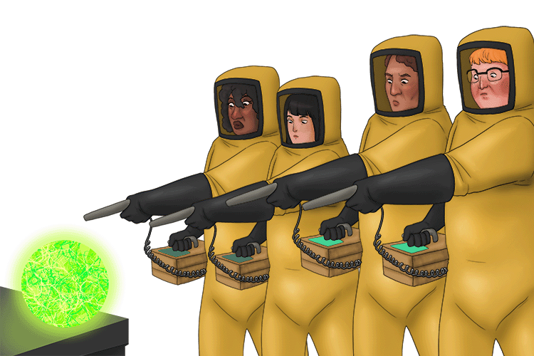 The guys and girls pointed multiple tubes (Geiger-Muller tube) at the radioactive sample and the devices pulsed rapidly (pulse-rate).
