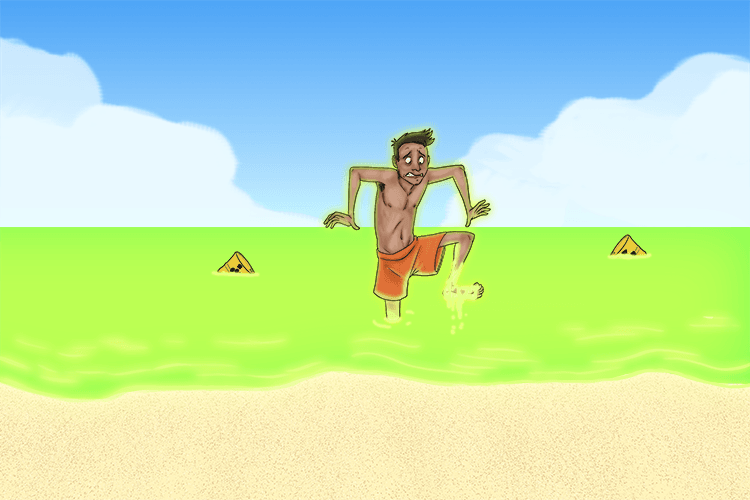 The sea was virtually (sievert) full of nuclear waste, so I got a dose of radiation.