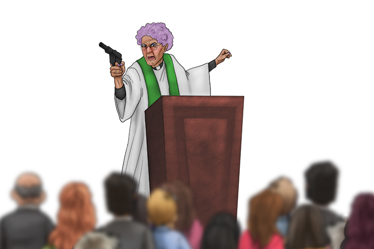 At mass, the Killer Granny (mass in KG) took the sermon.