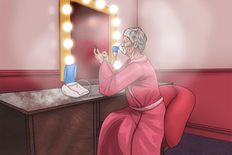 When you open the door the actor is first hooked up to a nebuliser (nebula) which is giving out a fine mist as a gas because the dressing table is so dusty (gas and dust).