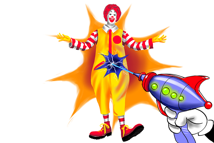 But when the ray gun (Reagan) was used on the president it turned him into Ronald McDonald.