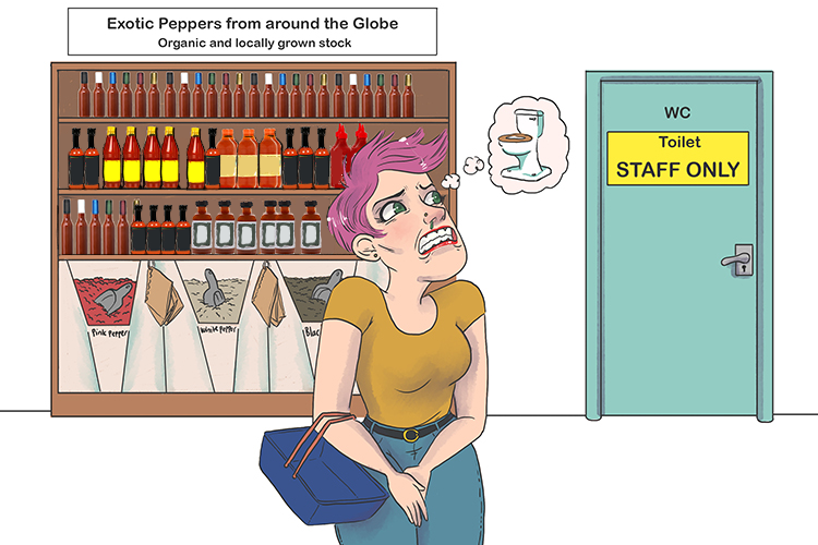 I was buying some pepper and the pepper made me sneeze. I suddenly wanted a pee, but they wouldn't let me enter (pimienta).