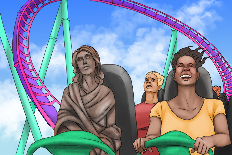 The Cast Iron (CI) statue took a ride in a theme park (CI-thee).