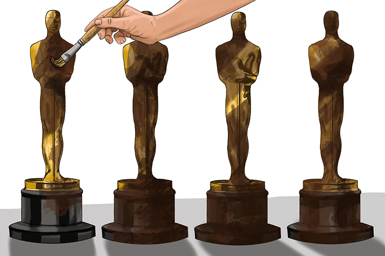 We painted them dark brown. The Oscars look cool all in a row (obscuro) painted dark brown instead of gold.