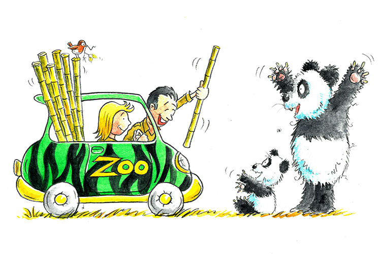 They delivered the sugar cane to the pandas in a zoo car (azucar) 