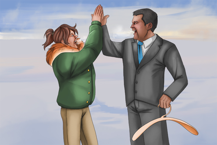 She high-fived him when he bought her a very thick coat because the thin coat (cinco) wasn't working.