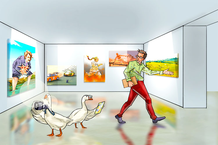 I had to guide the geese through the art (guiar) gallery